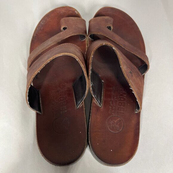 Genuine Leather Slide Sandals Mens Size 10.5/11 Brown Slip-On Made in Palestine - Picture 6 of 10